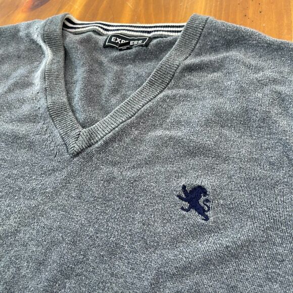 Express Grey V Neck Sweater Mens Medium Cotton - Picture 4 of 7